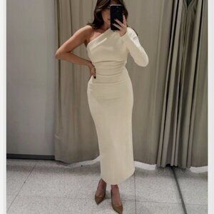 Zara beige one shoulder dress